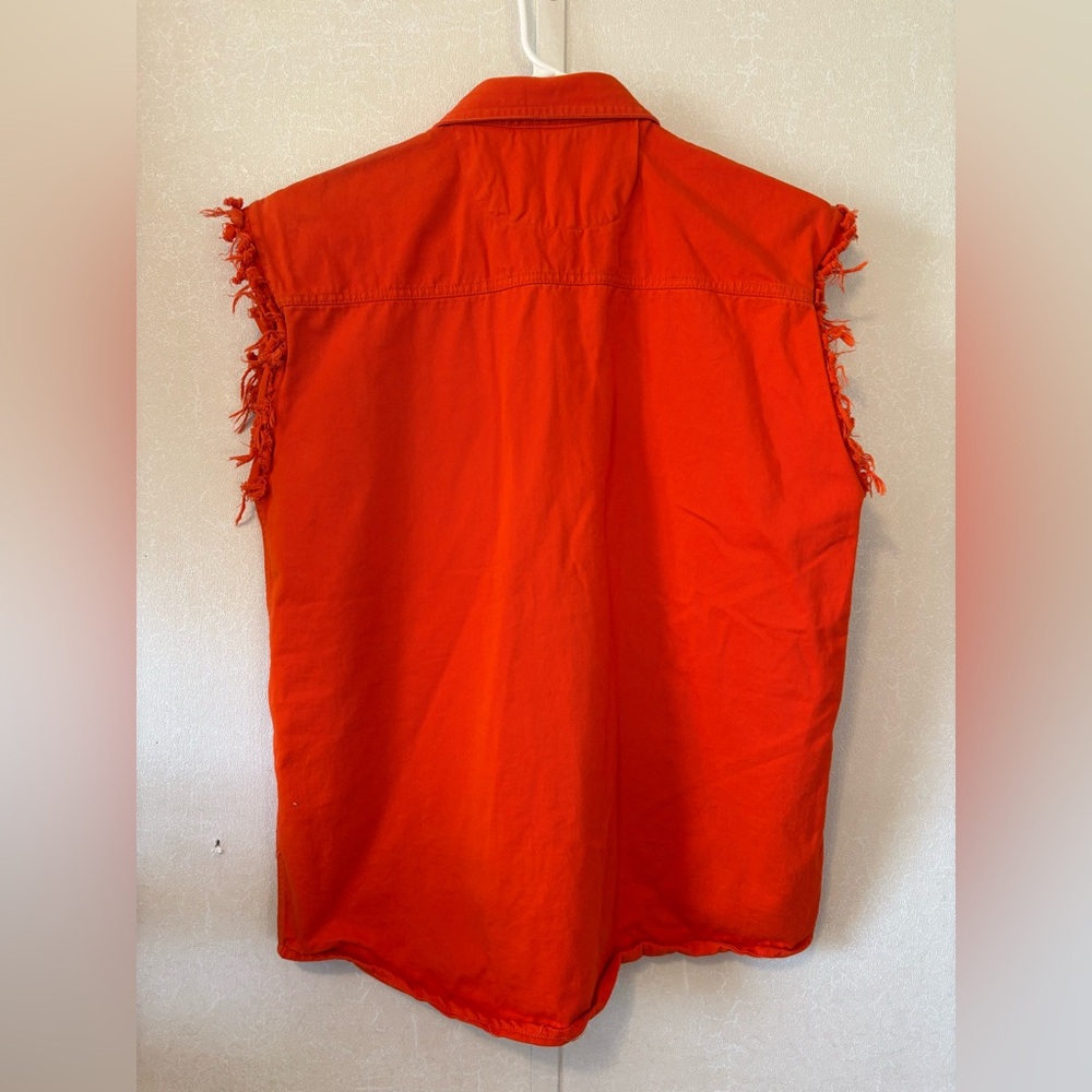 Harley Davidson | Orange Sleeveless Button-Up Shirt with Patch | Size Medium - Picture 5 of 5
